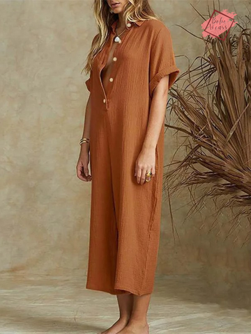 Vintage-inspired Fashion Casual Long Jumpsuit - Women's Romper in Solid Colors - Size 5XL