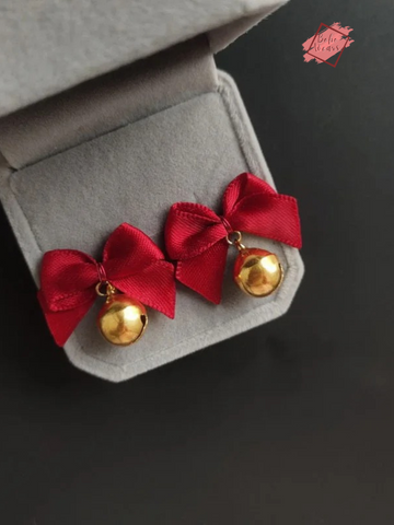 Elegant Red Rhinestone Christmas Bow Earrings for the Festive Season