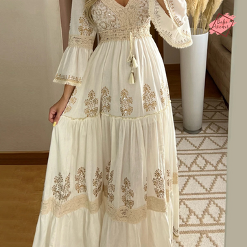 Women’s Fall Floral Maxi Dress – Lace V-Neck Long Sleeve Elegant Holiday Dress