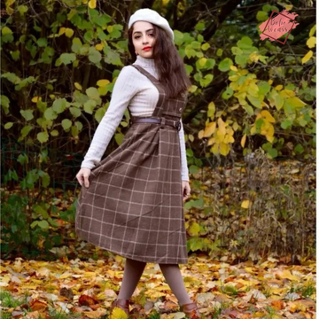 Women's Vintage Korean Plaid Woolen Dress: Autumn Winter Spaghetti Strap with Belt