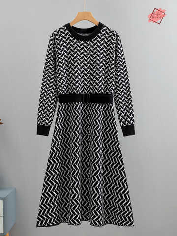 Elevate Your Winter Wardrobe with Our Women's Geometric Sweater Dress