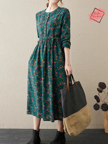 Elegant Ladies A-line Long Dress - Autumn Vintage Style