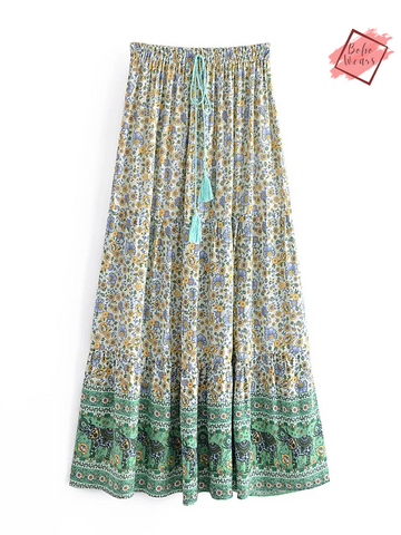 Elastic Waist A-Line Boho Maxi Skirt - Vintage Chic Fashion for Beach and Bohemian Women