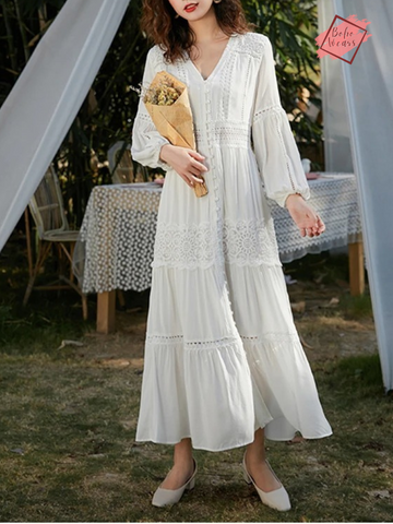 Bohemian Maxi Dress for Women: Vintage Chic, V-Neck Summer Boho Dress with Tassels