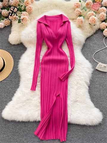 Elegant and Versatile: Long Sleeve V-Neck Pencil Dress for Women