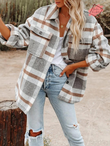 Winter Essentials: Women's Warm Plaid Flannel Shirts - Casual Woolen Blouses with Pockets