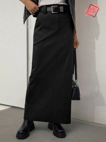 Fall/Winter Fashion: Elegant Pleated High Waist Midi Skirts with Classy Split for Office Ladies