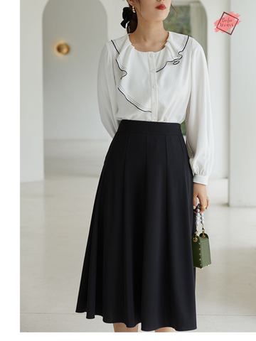 Elevate Your Office Attire with Our Elegant Black Pleated Skirt