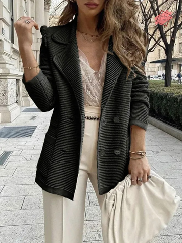 Chic Women's Double-Breasted Long Sleeve Blazer Cardigan with Button Accents