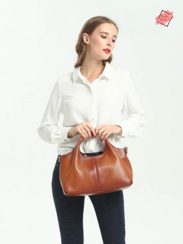 BohoWears Genuine Leather Women's Shoulder Bag - Stylish Top Handle Satchel with Large Capacity and Crossbody Option