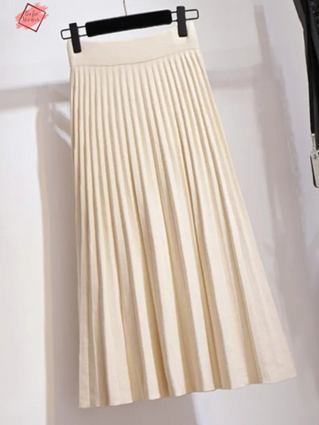 Trendy High Waist Midi-Length Pleated Skirt for Autumn/Winter 2024 - Korean Fashion