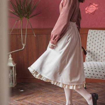 Vintage Corduroy Long Skirt - Japanese Kawaii Lolita Style, Elegant Midi Skirt for Women, Autumn Winter Fashion