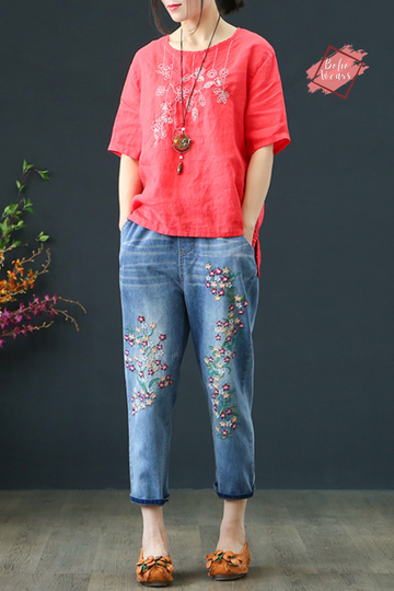 Vintage Floral Embroidered Baggy Jeans - Embrace the 2024 Spring-Summer in Style