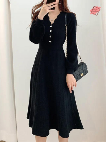 Elegant Vintage Korean Pleated Dress