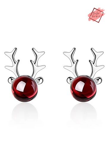 925 Silver Christmas Deer Elk Stud Earrings