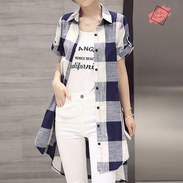 Summer New Women's Casual Plaid Shirt: Short Sleeve, Turn-Down Collar, Single-Breasted
