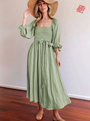 Elegant Multiway Wear Women's Dress with Ruffle Lantern Sleeve