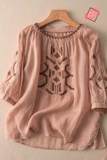 Soft Cotton Embroidered Top - Handmade Boho Pullover - Fashionable Women Cotton Blouse