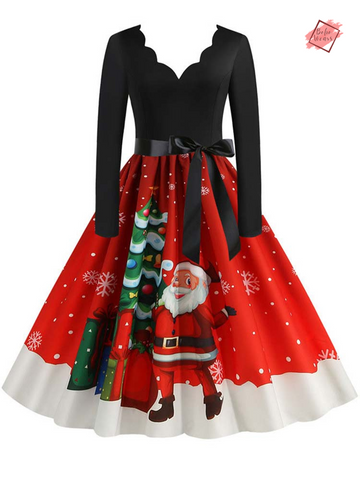 Vintage Black Swing Christmas Dress: Winter Party Ready, Sizes S-3XL