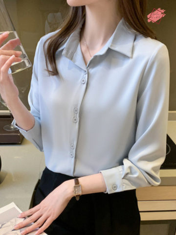 Elegant Women's V-Neck Silk Shirt: Office Lady Style