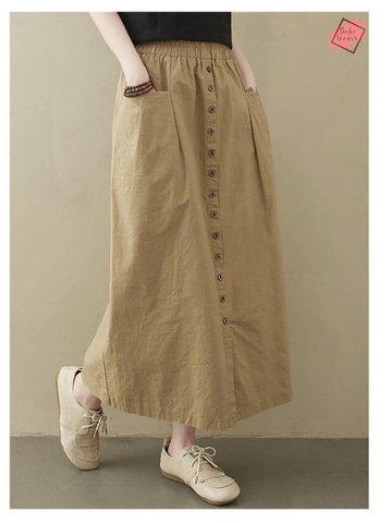 BohoWears Summer 2024: Cotton Linen Women's Midi-Length Skirt