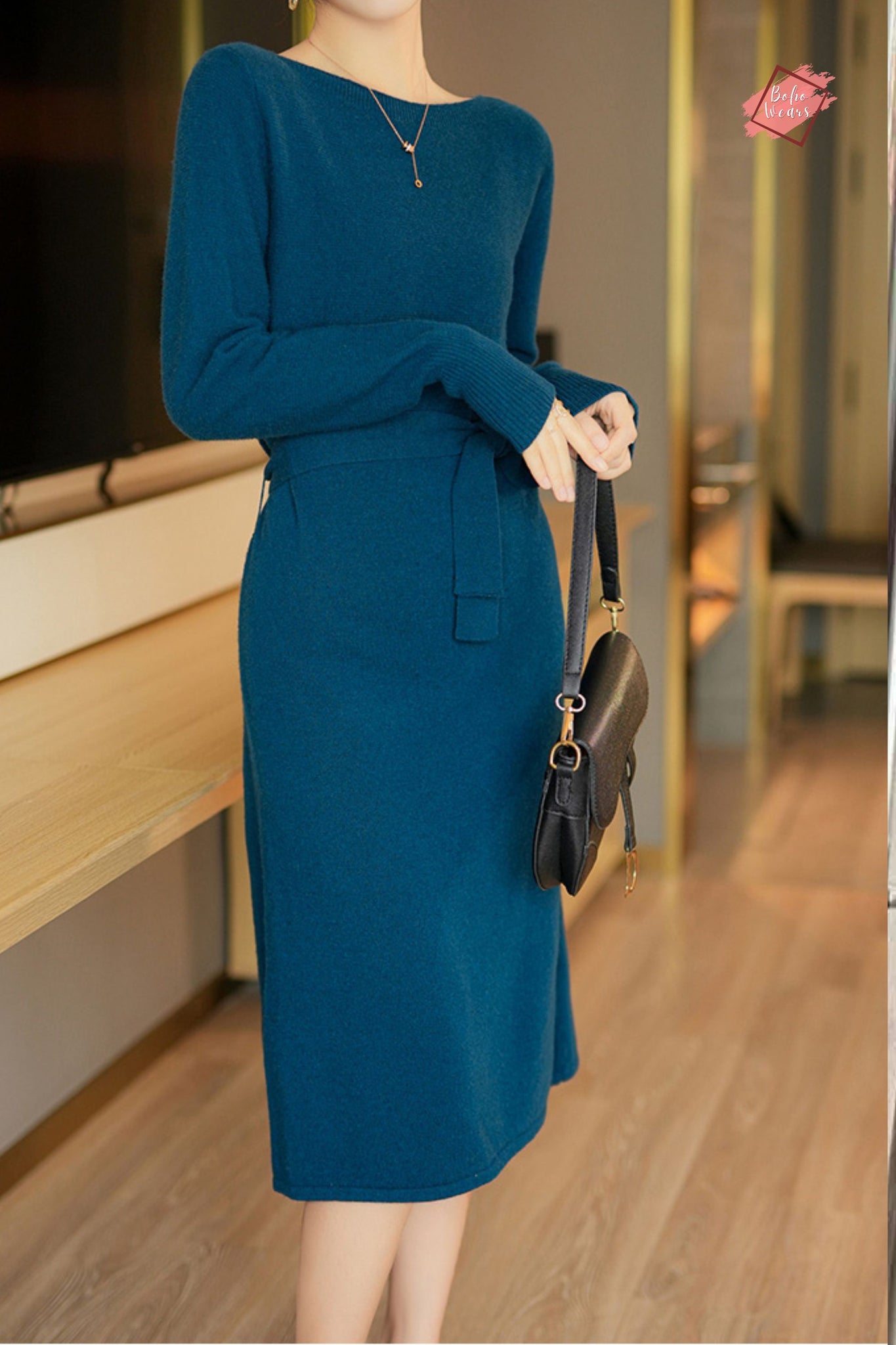 Chic Comfort: Long Cashmere Sweater Dresses with Belt - A Must-Have for Women