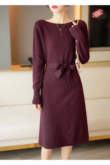 Chic Comfort: Long Cashmere Sweater Dresses with Belt - A Must-Have for Women