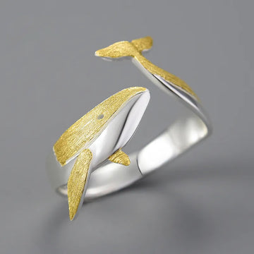 Verstellbarer Wal-Dating-Ring aus 925er-Sterlingsilber und 18-karätigem Gold für Damen