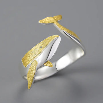 925 Sterling Silver & 18K Gold Whale Dating Adjustable Ring for Women