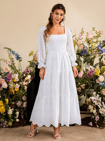 Damen Spitzen-Baumwollkleid, Boho-Kleid, Sommer-Hochzeitskleid