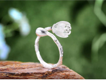 Handgefertigter Ring aus echtem 925er Sterlingsilber, Maiglöckchen-Blumenring