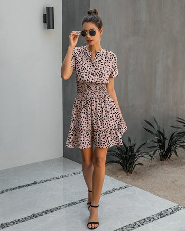 Summer Leopard Print Casual Ruffle Elastic Waist Mini Dress