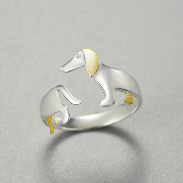 Echte 925 Sterling Silber süße Dackel Hund verstellbare Ringe für Frauen
