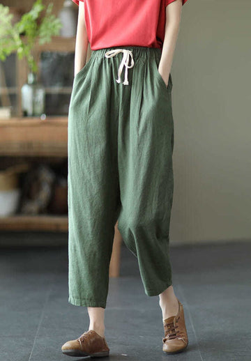 Cotton Linen Solid Color Ankle-length Trouser Pants